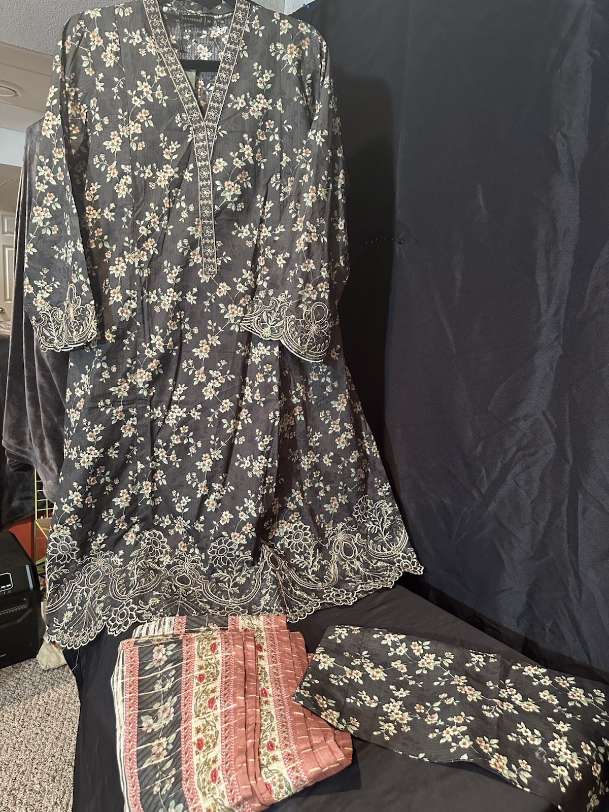 Bin Saeed Lawn Cotton 3 Pc Suit-premium Cut Work Emb- Aline Style-M & L – $44