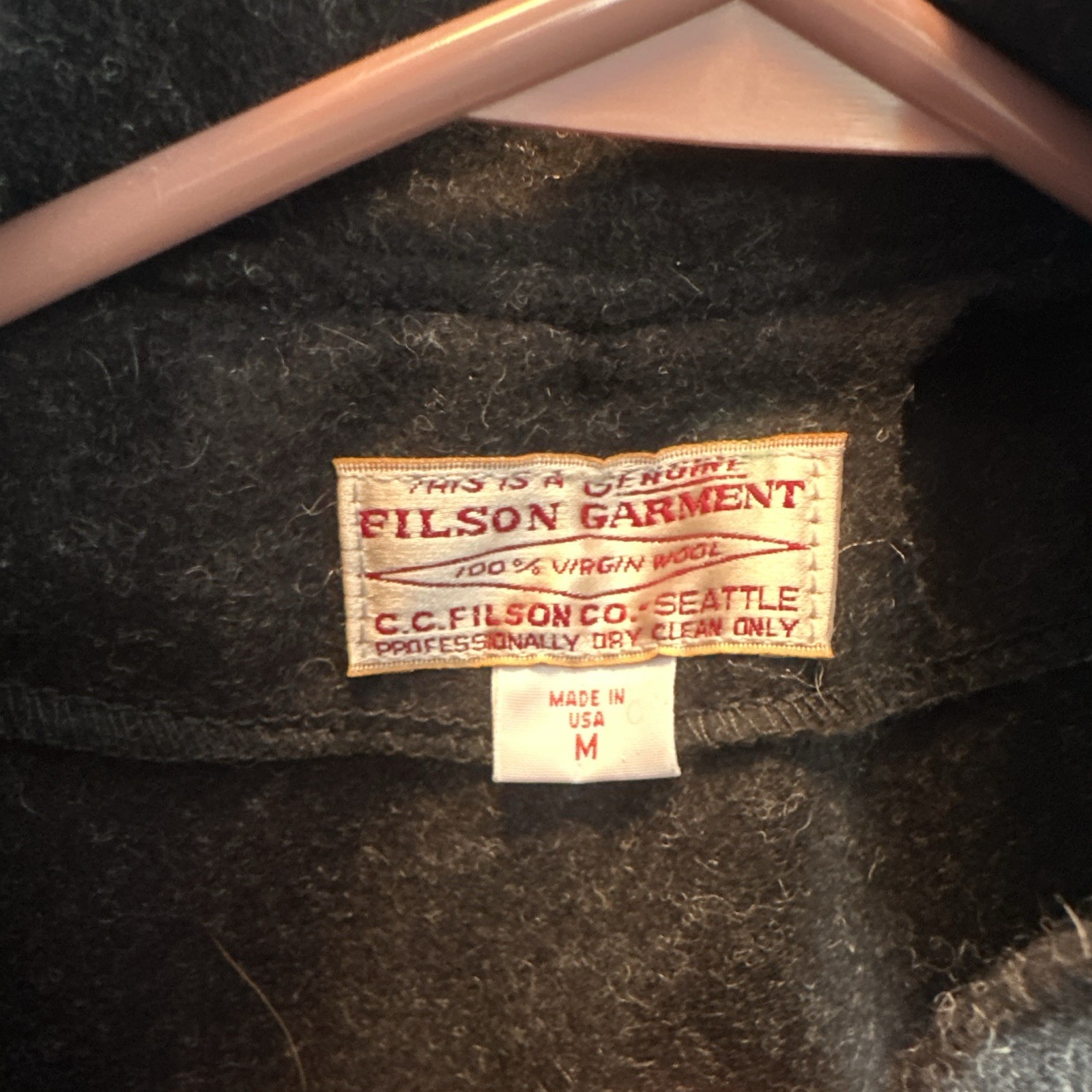 Filson Men’s Black Wool Full Zip Vest Pockets Stand Collar Size M USA Made