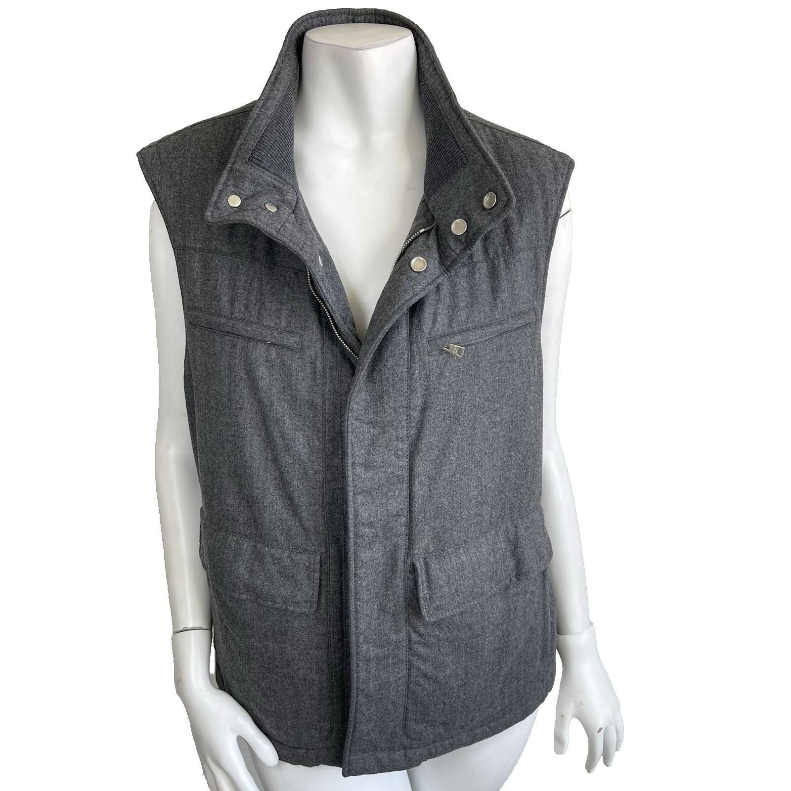 Allegri Milano 100% Wool Flannel Puffer Vest M Preppy Old Money Designer Italy