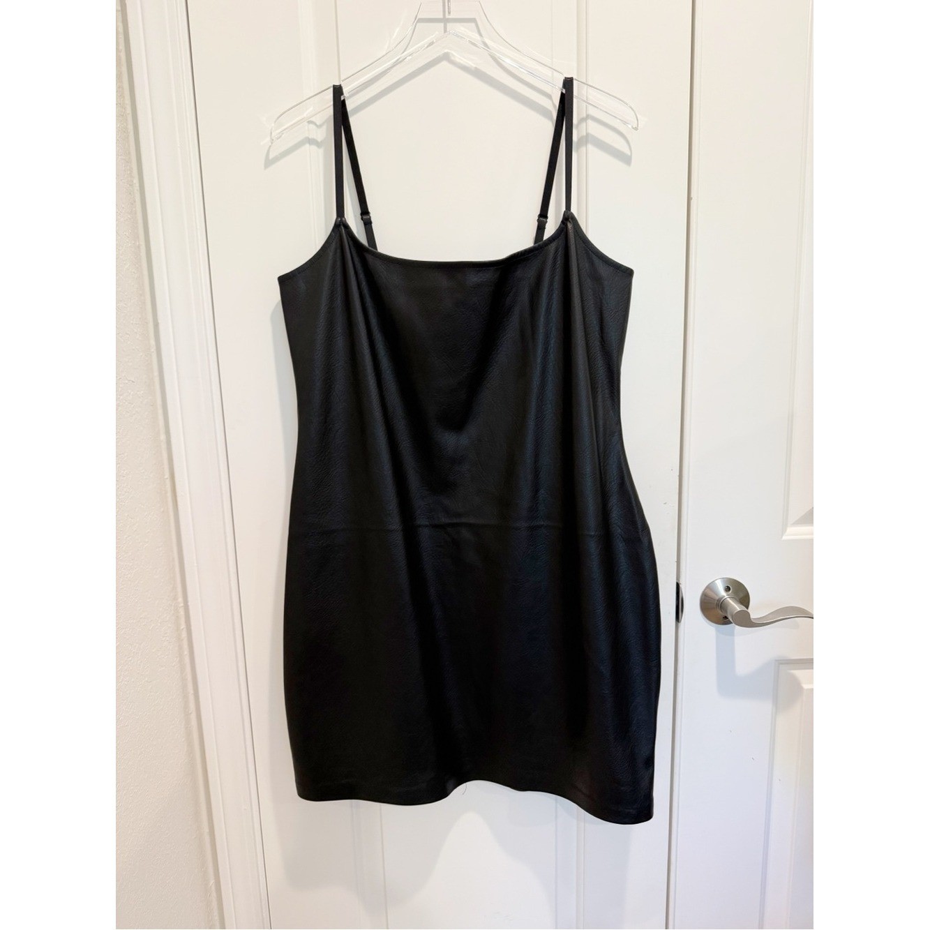 GOOD AMERICAN Faux Leather Cami Mini Dress in Black size 2XL