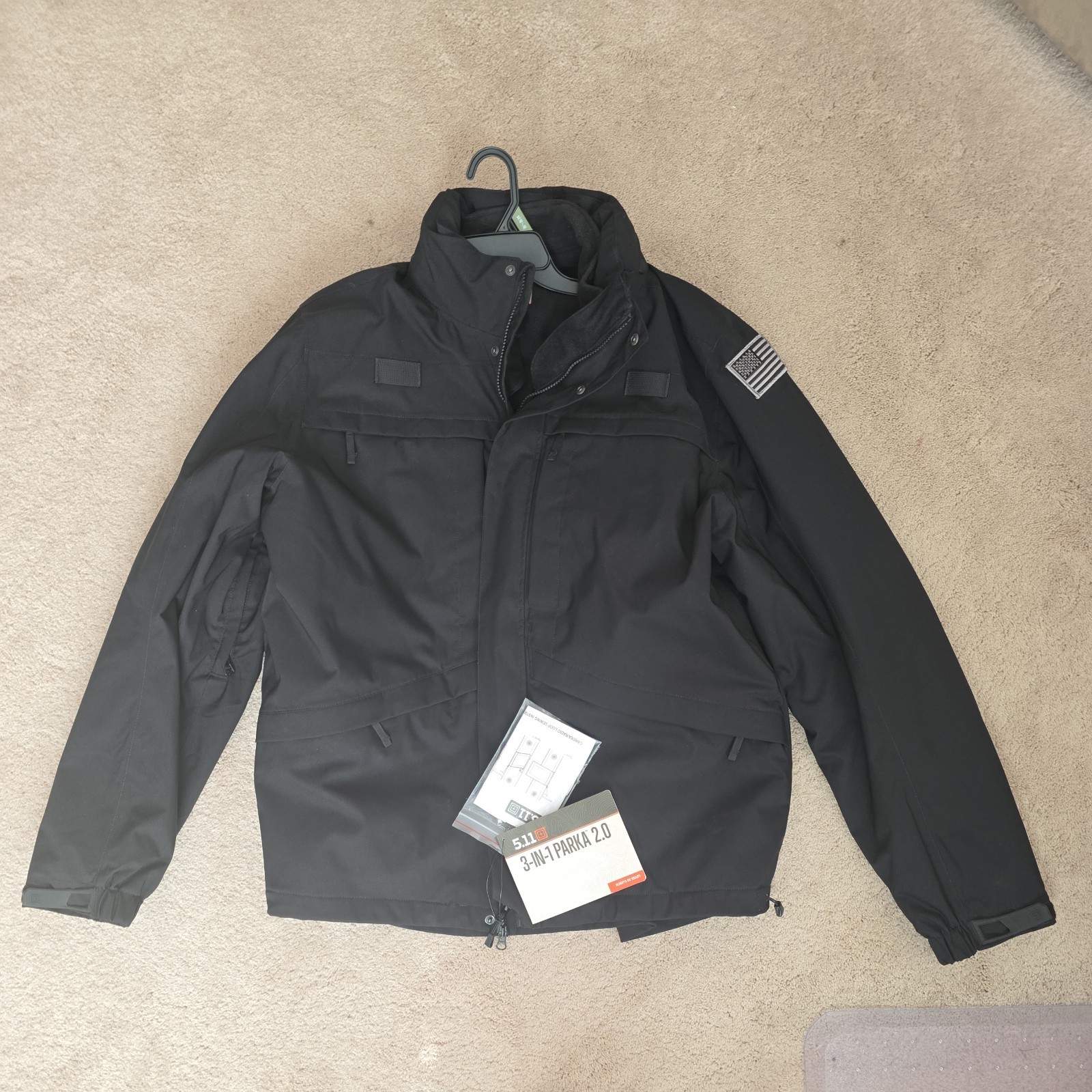 NEW 5.11 Tactical Jacket Mens XL Black 3 In 1 Parka 2.0 Coat Outdoor Work Shell