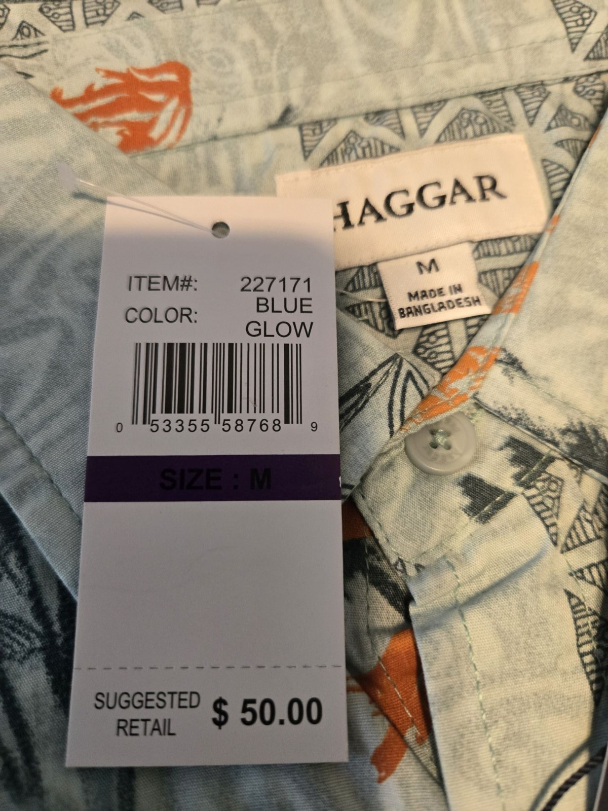 NEW Haggar Blue Glow Hawaiian Tuckless Button Front Short Sleeve Shirt – Size M
