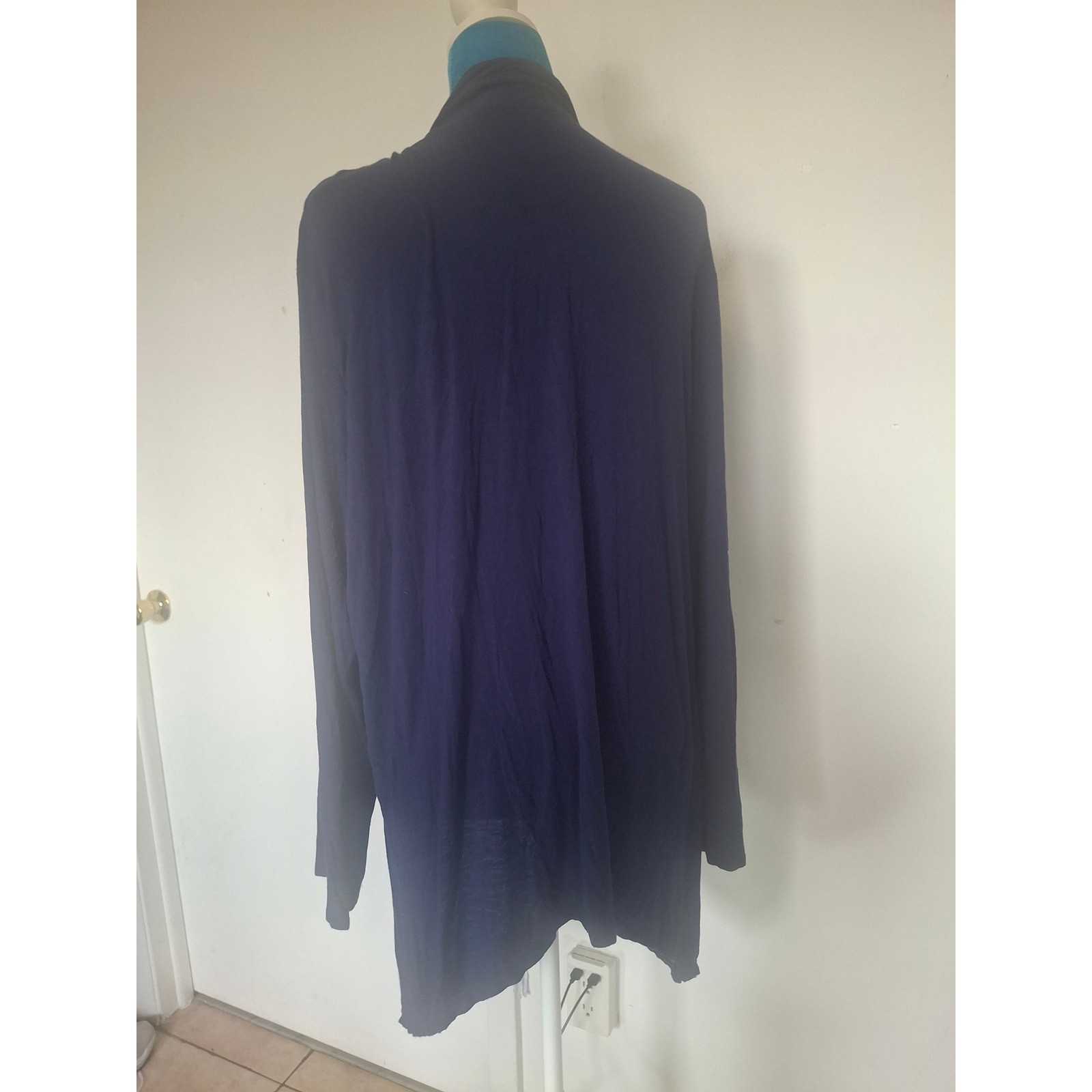 Midnight Navy Blue Open Front Waterfall Draped Cardigan Sweater XXL