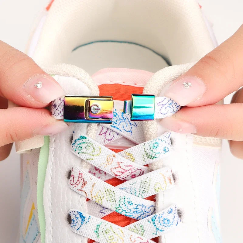 0.8cm Wide Flat Shoe Laces Without Ties Elastic Shoelaces Colored Pattern Organi