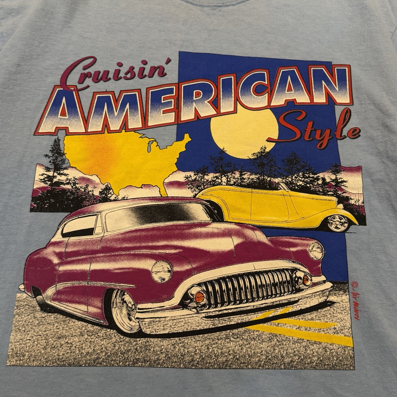 Vintage 90s Kappa American Cruisin’ Cars Graphic Shirt Blue Classic Tee Size XL