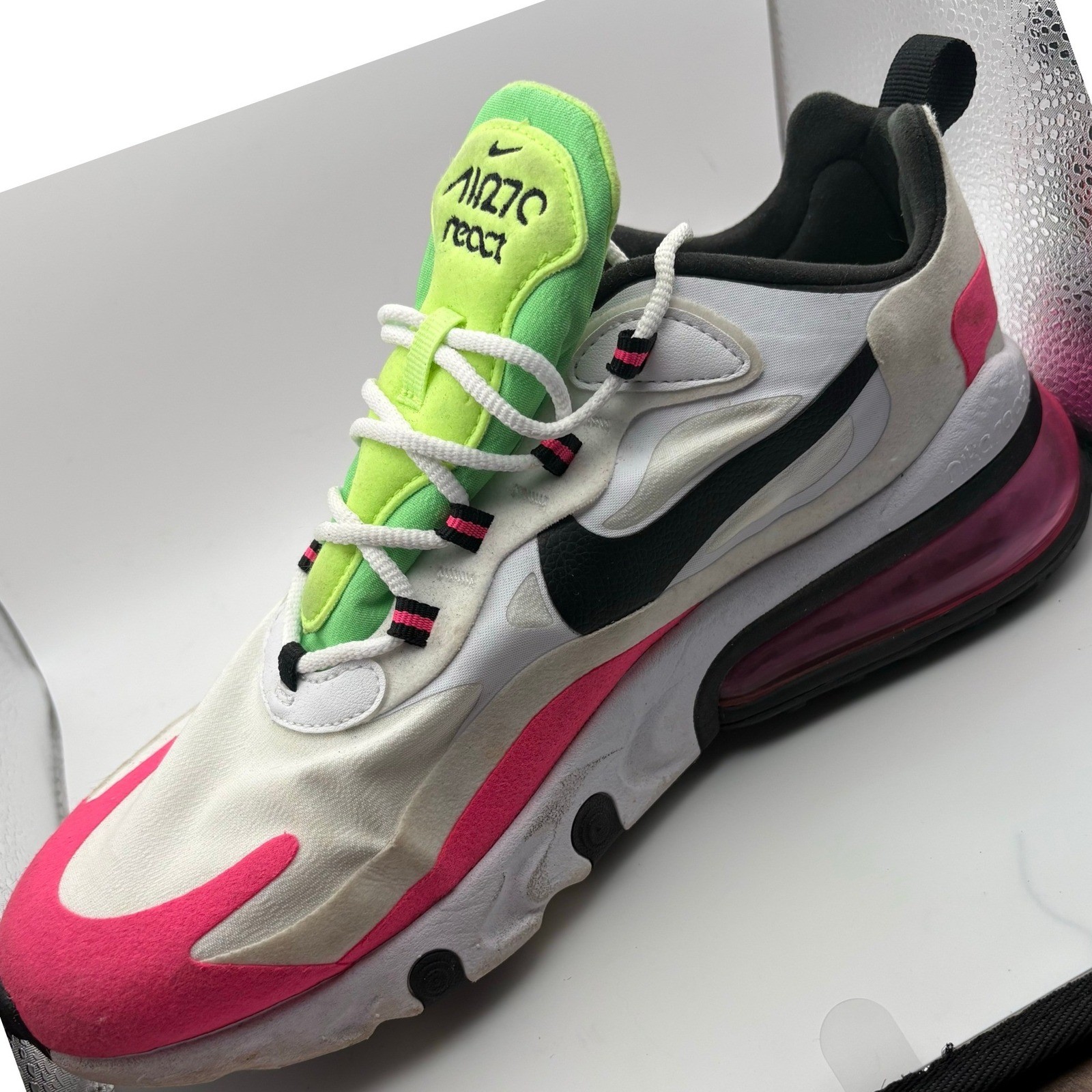 Nike Air Max 270 React Womens White Hyper Pink Electric Green CJ0619-101 10