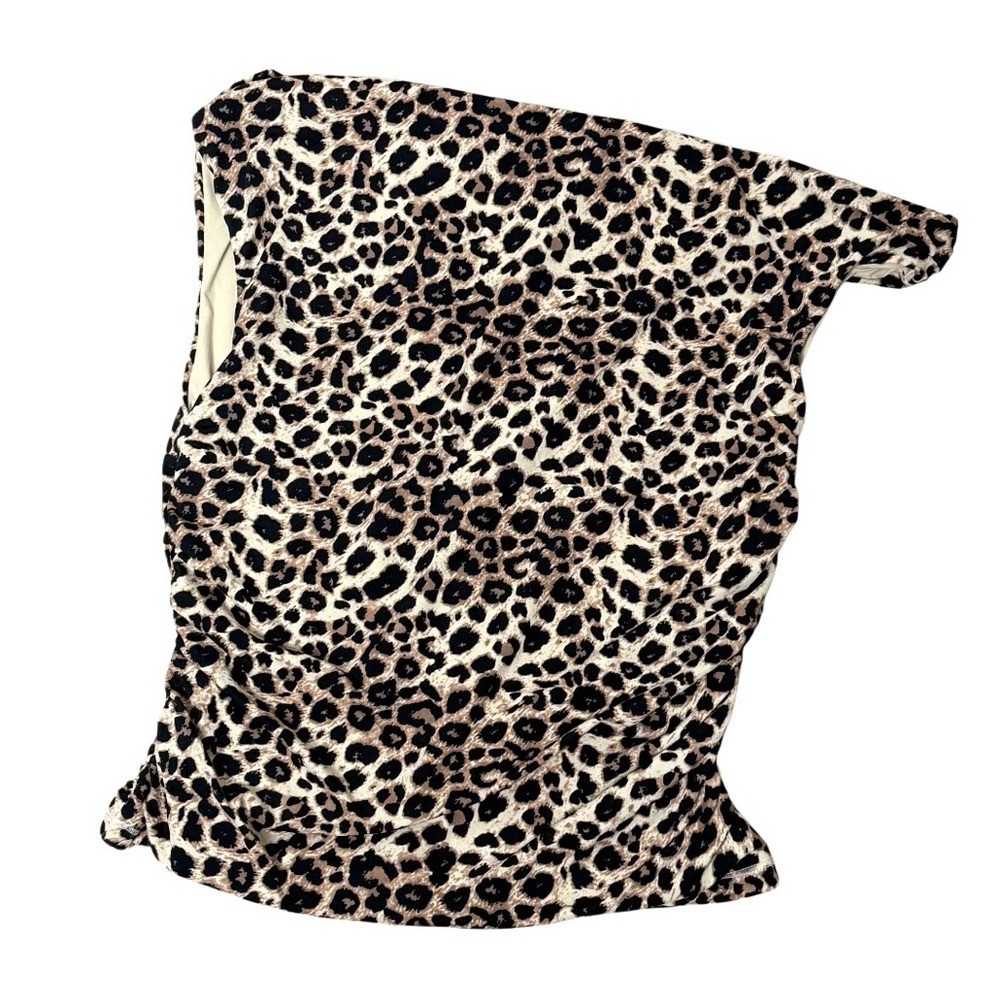 SUUKSESS Double Lined Leopard Print Crop Top, Ruched Side, One Shoulder Size S