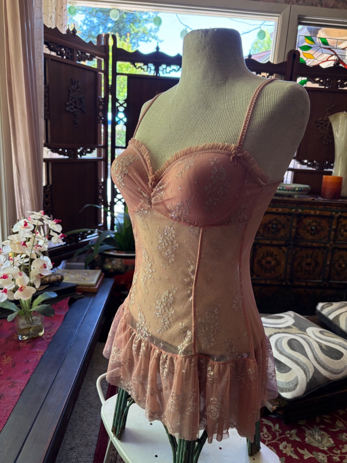 NEW BUSTIER Corset Victorias Secret Angels 36C Mesh BARBIE PINK sexy flirty