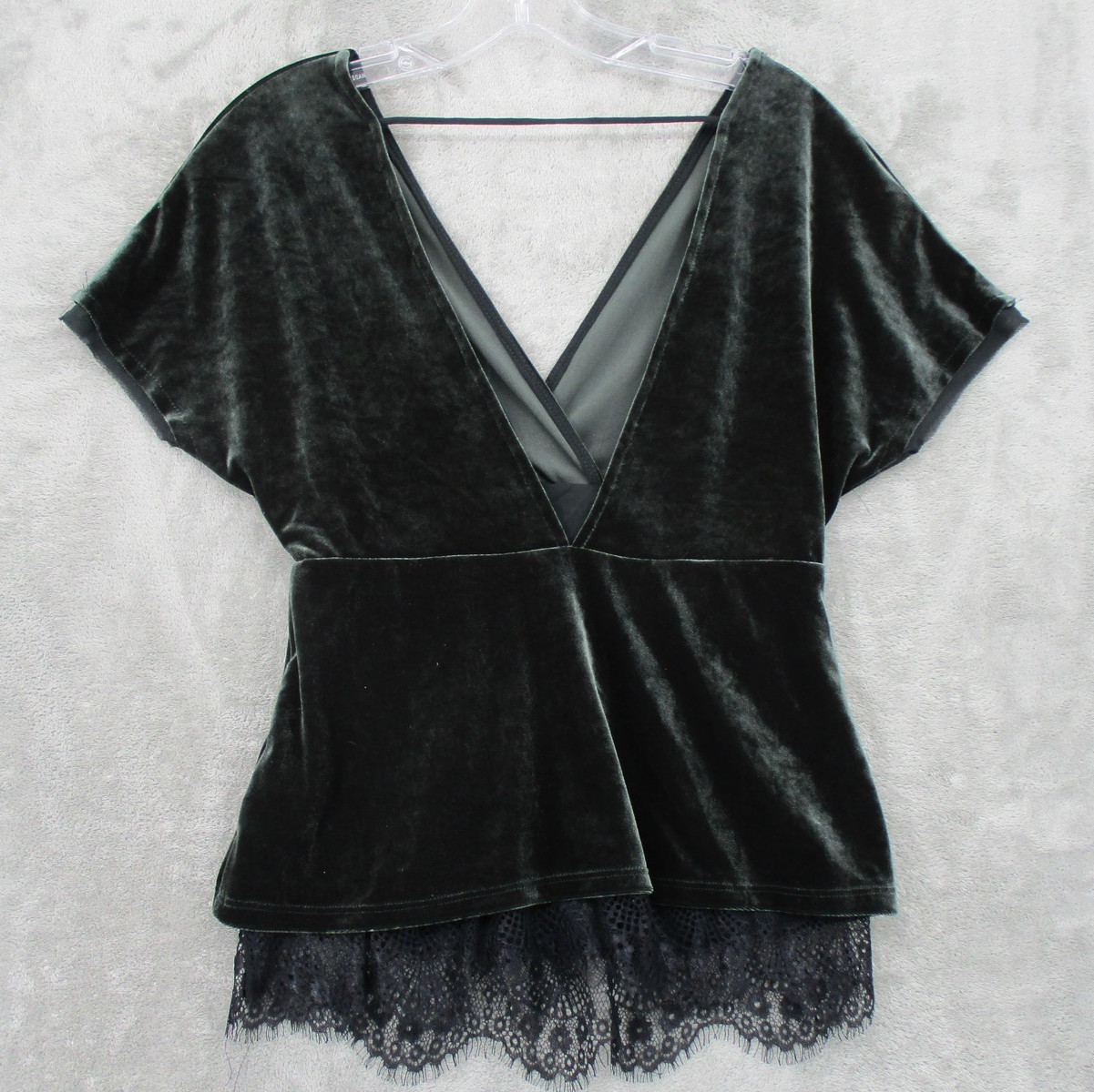 Willow & Clay Blouse Womens Medium Velvet Lace Hem Whimsigoth Babydoll Witchy