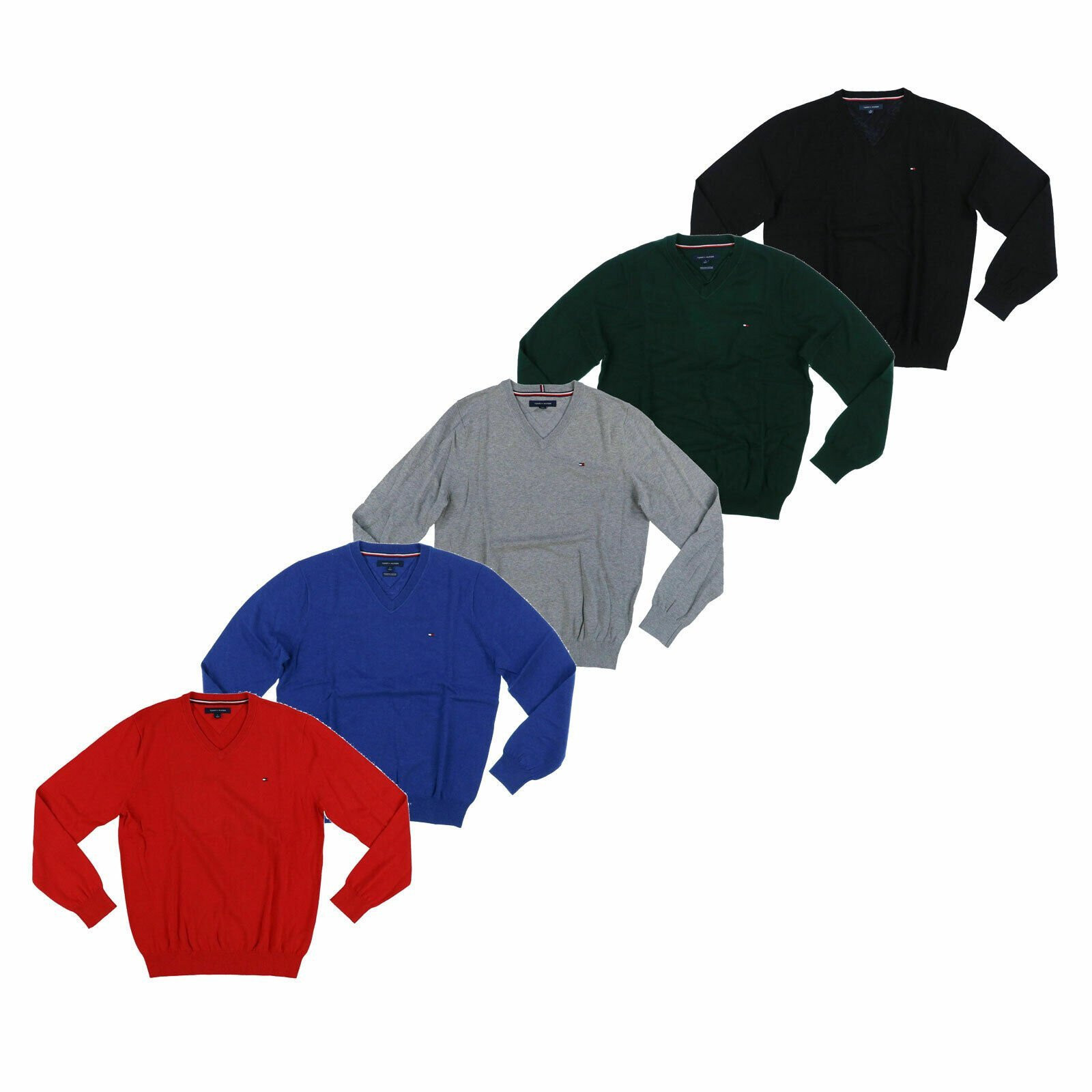 Tommy Hilfiger Men’s Sweater Pullover V-Neck Knit Jacket Flag Logo Outerwear New