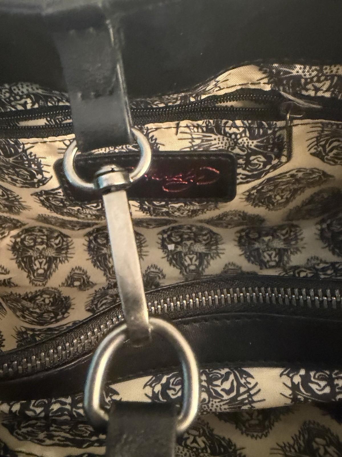 Ed Hardy Black and Pink Skull Shoulder Bag