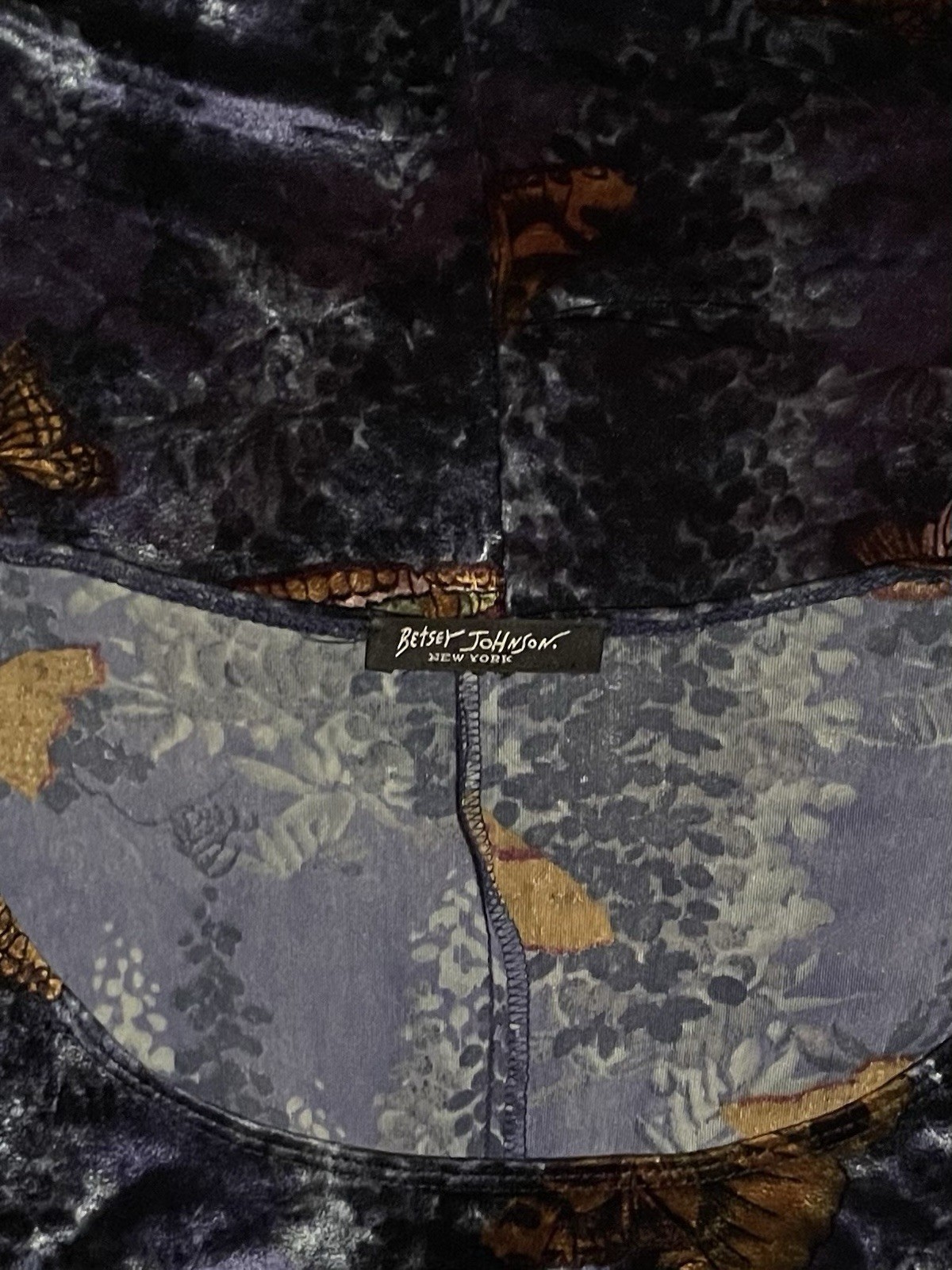 90s Betsey Johnson Blue-Purple with Velvet Butterfly Print