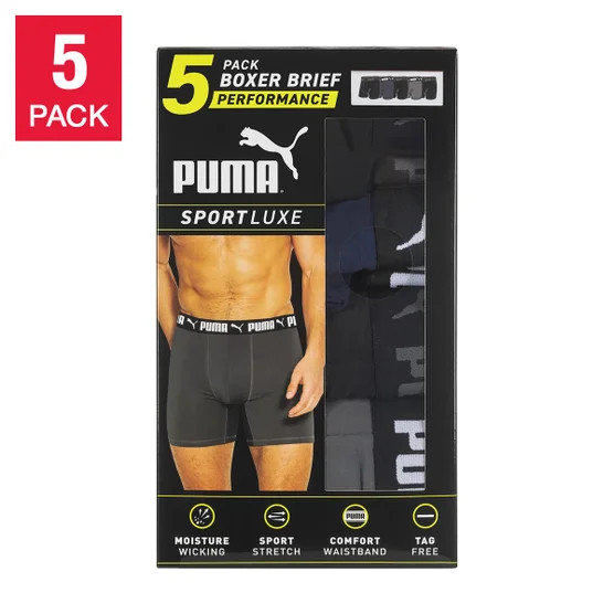PUMA Men’s Boxer Brief, 5-PACK Comfort Waistband Tag Free No Fly NEW