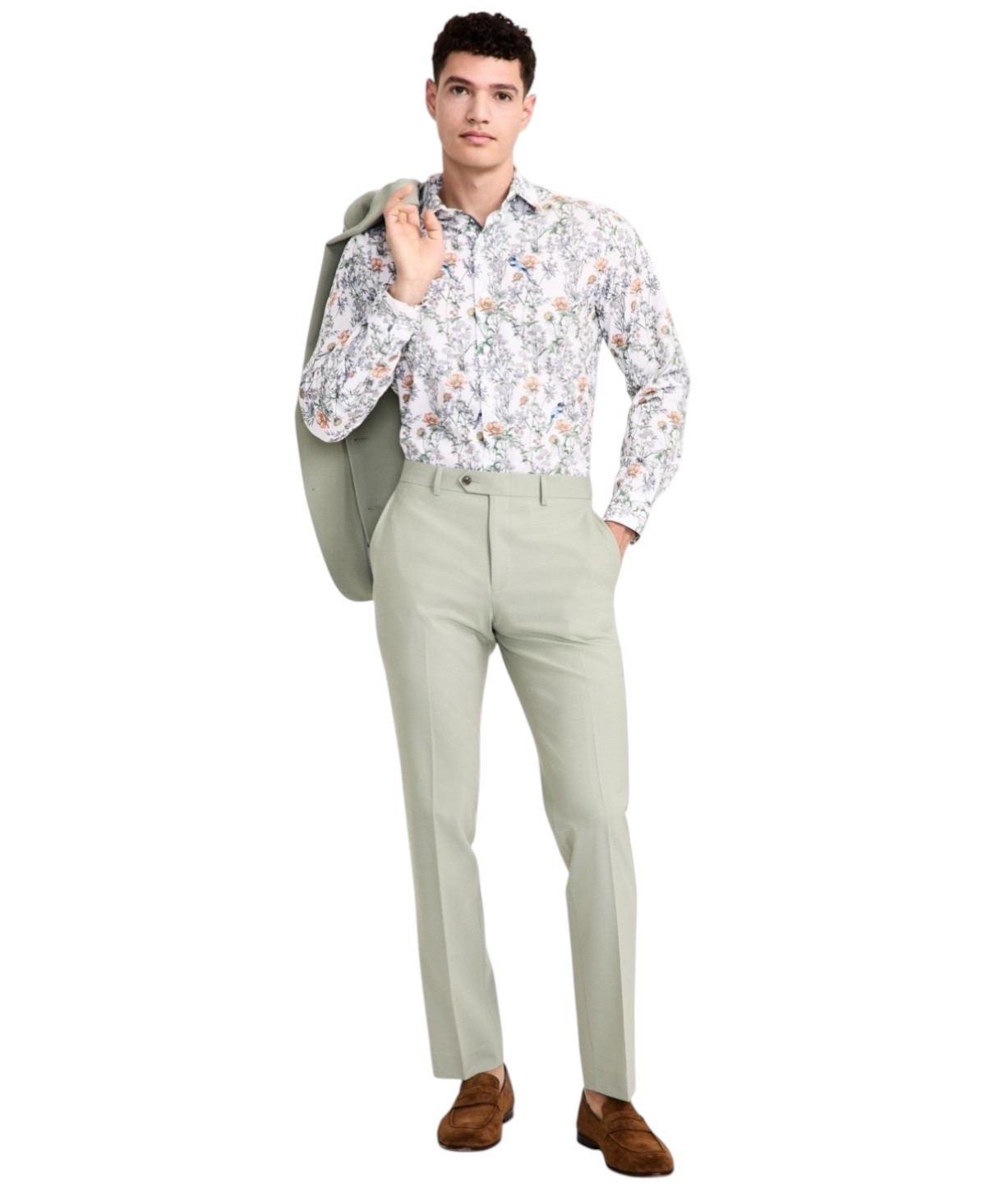 Bar Iii Mens Slim fit Dress Pants 32 / 32 Green Solid Wool