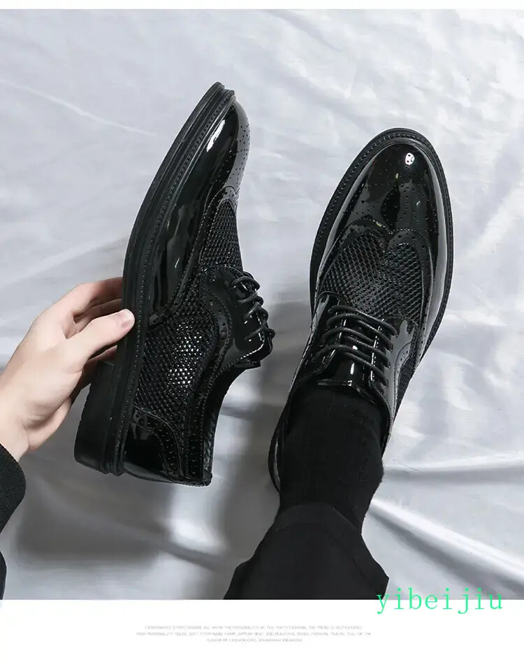 Men’s Mesh Fishnet Wing Tip Carved Dress Formal Wedding Shoes Leather Summer Man