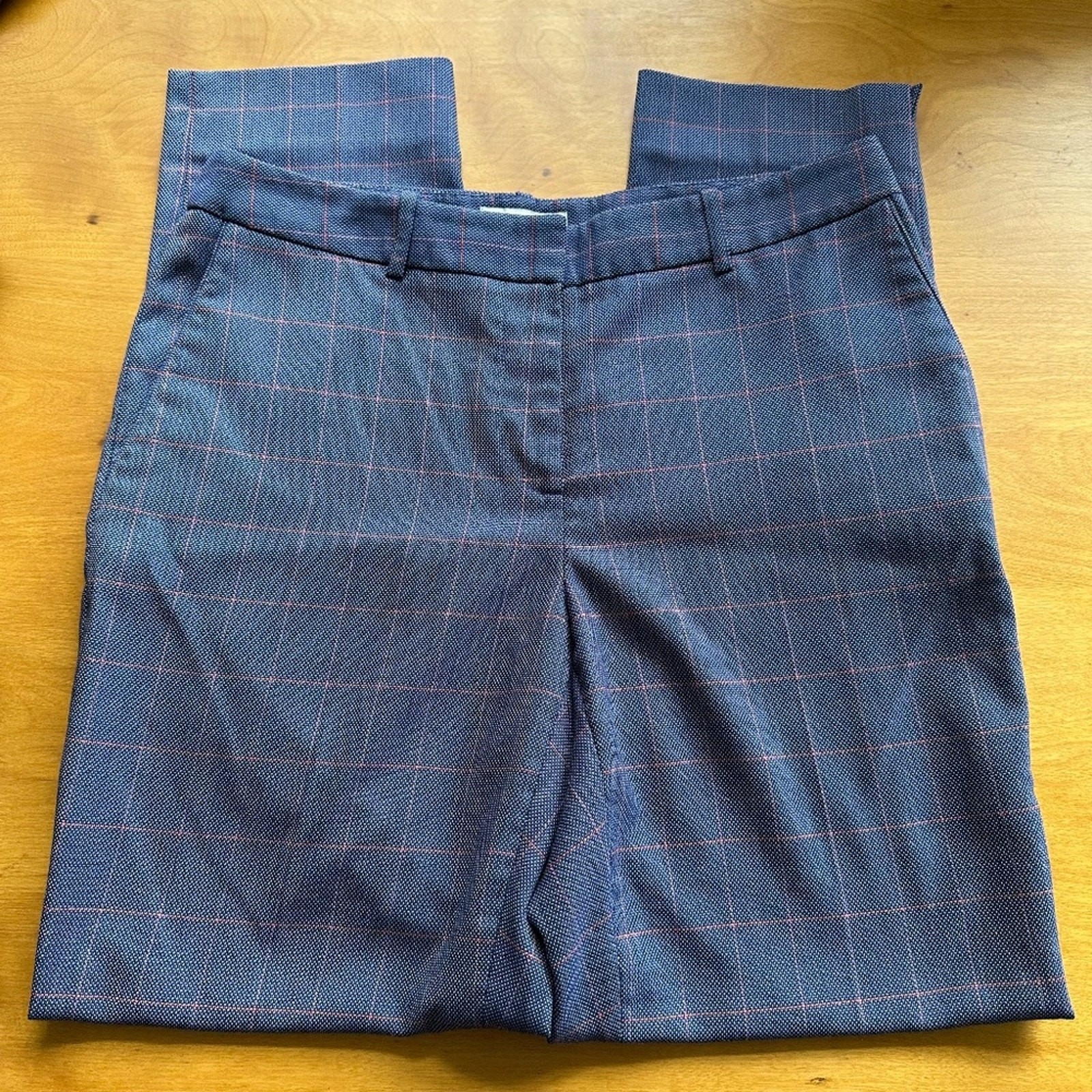 Tahari by Arthur S Levine Blue plaid stretch ankle length trouser pants 4