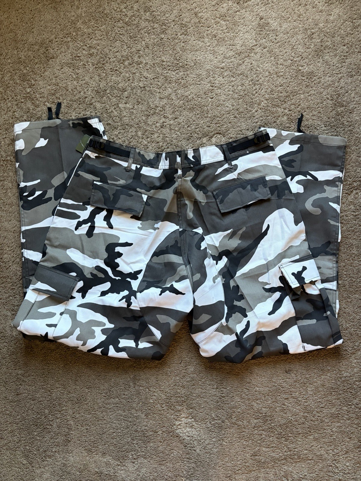 Men’s XL Regular Gray Black White Camouflage Cargo Pants Adjustable Waist