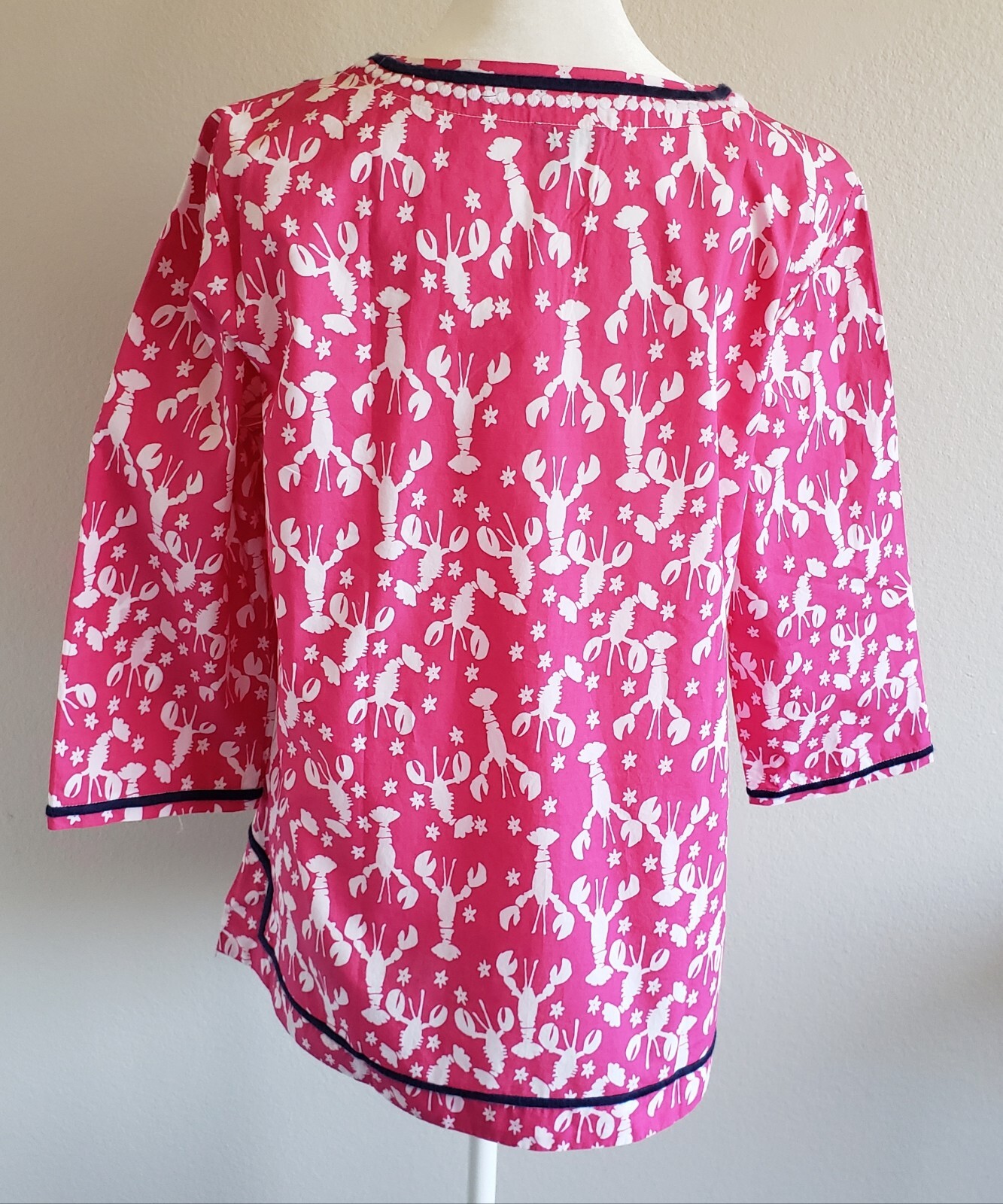 TALBOTS Blouse Top Size M Petite Lobster Starfish Cotton Pullover Coastal Beach