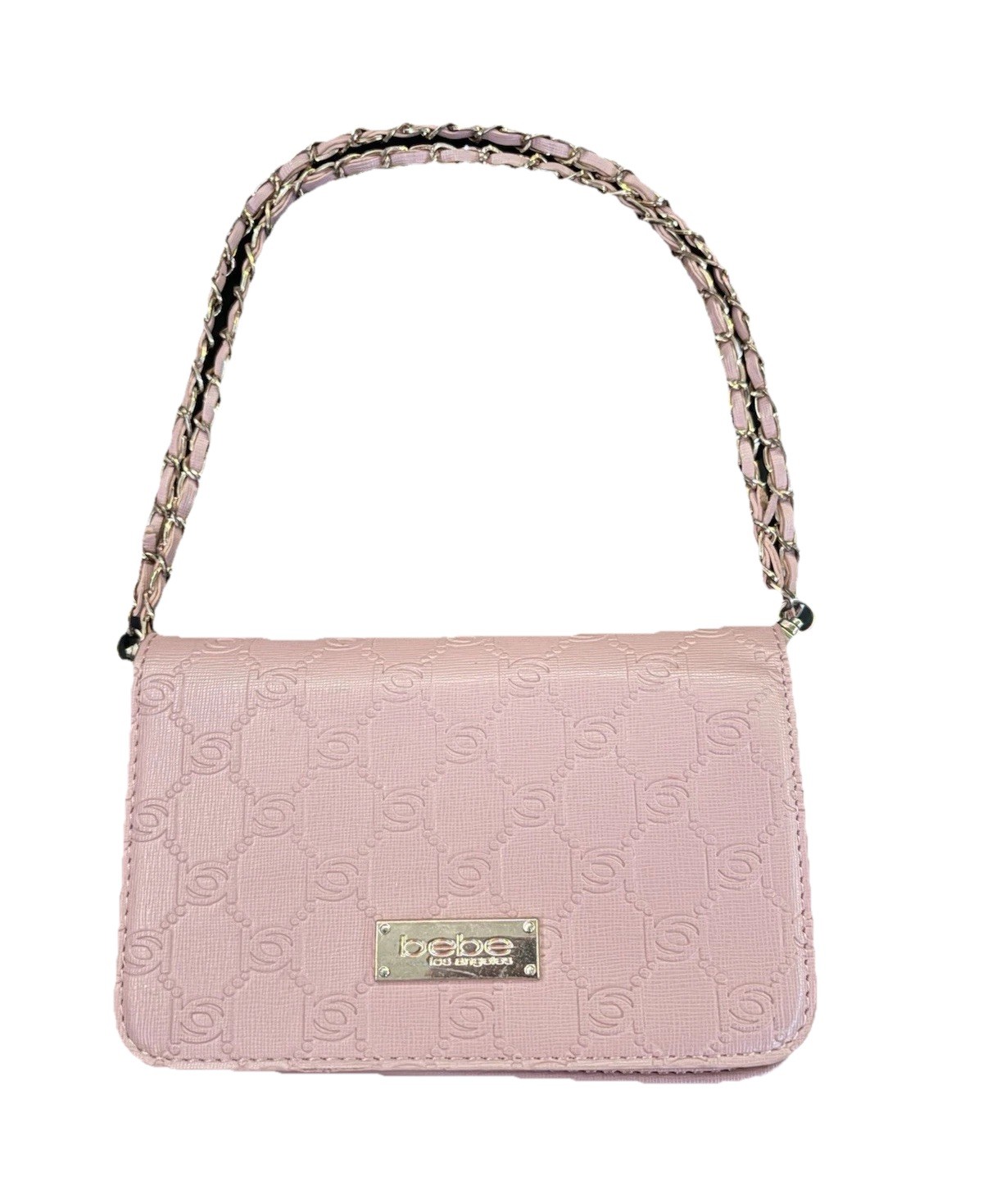 bebe Pink Logo Crossbody Bag Purse Chain Strap Detachable Strap Pockets