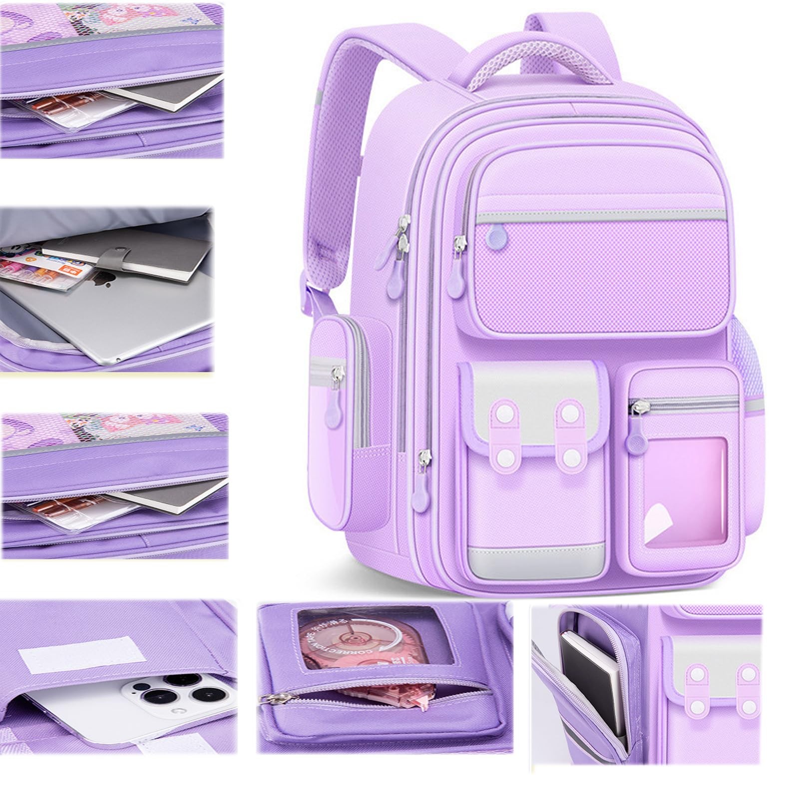 Purple School Backpack 16.5×11.8×7.9in Waterproof Large Capacity – Includes