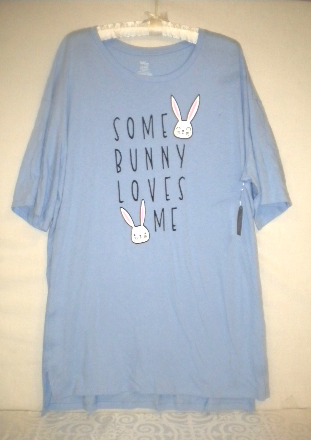 SECRET TREASURES PULLOVER NIGHTSHIRT SZ LG XL LENGTH 35″ BLUE SOME BUNNY BOX17