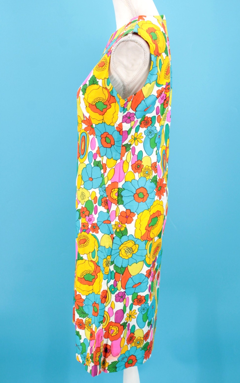 VTG 60s Bright Colorful Psychedelic Floral Sheath Dress Sz S/M 1960s John Abbott