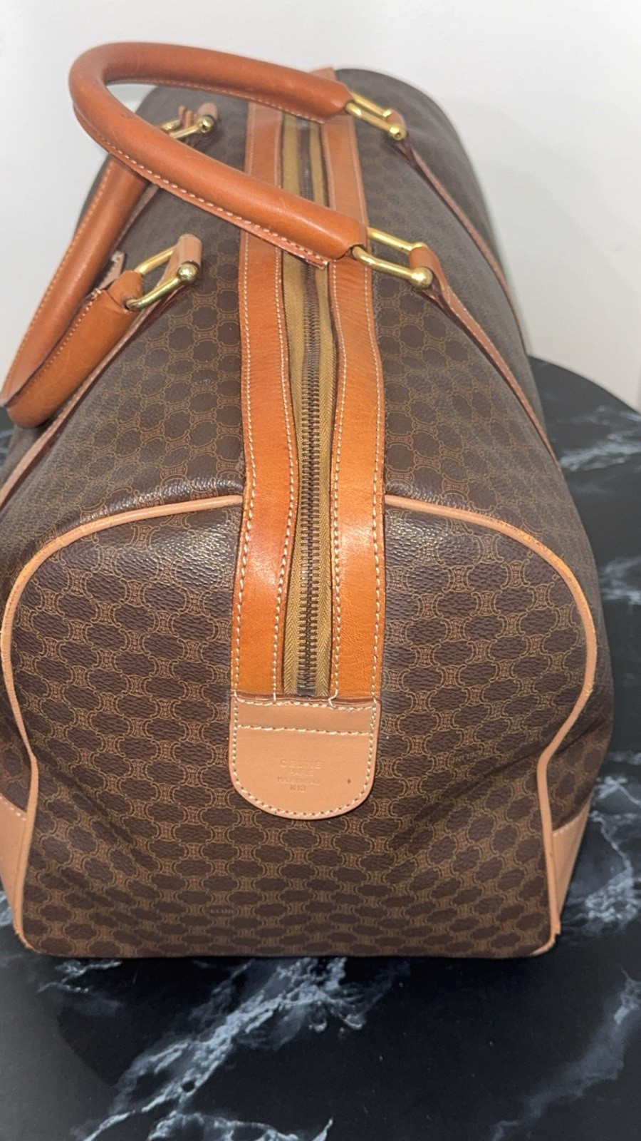 CELINE Macadam Boston Bag M13 Travel Duffle Bag Brown —AUTHENTIC—