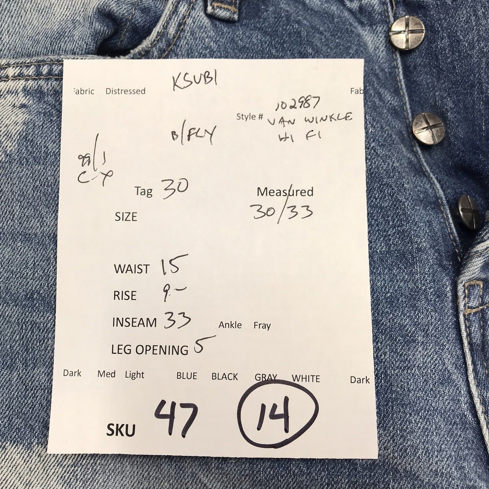 KSUBI Van Winkle Hi Fi Jean Men 30×33 Skinny Distressed Button Fly Goth Skate