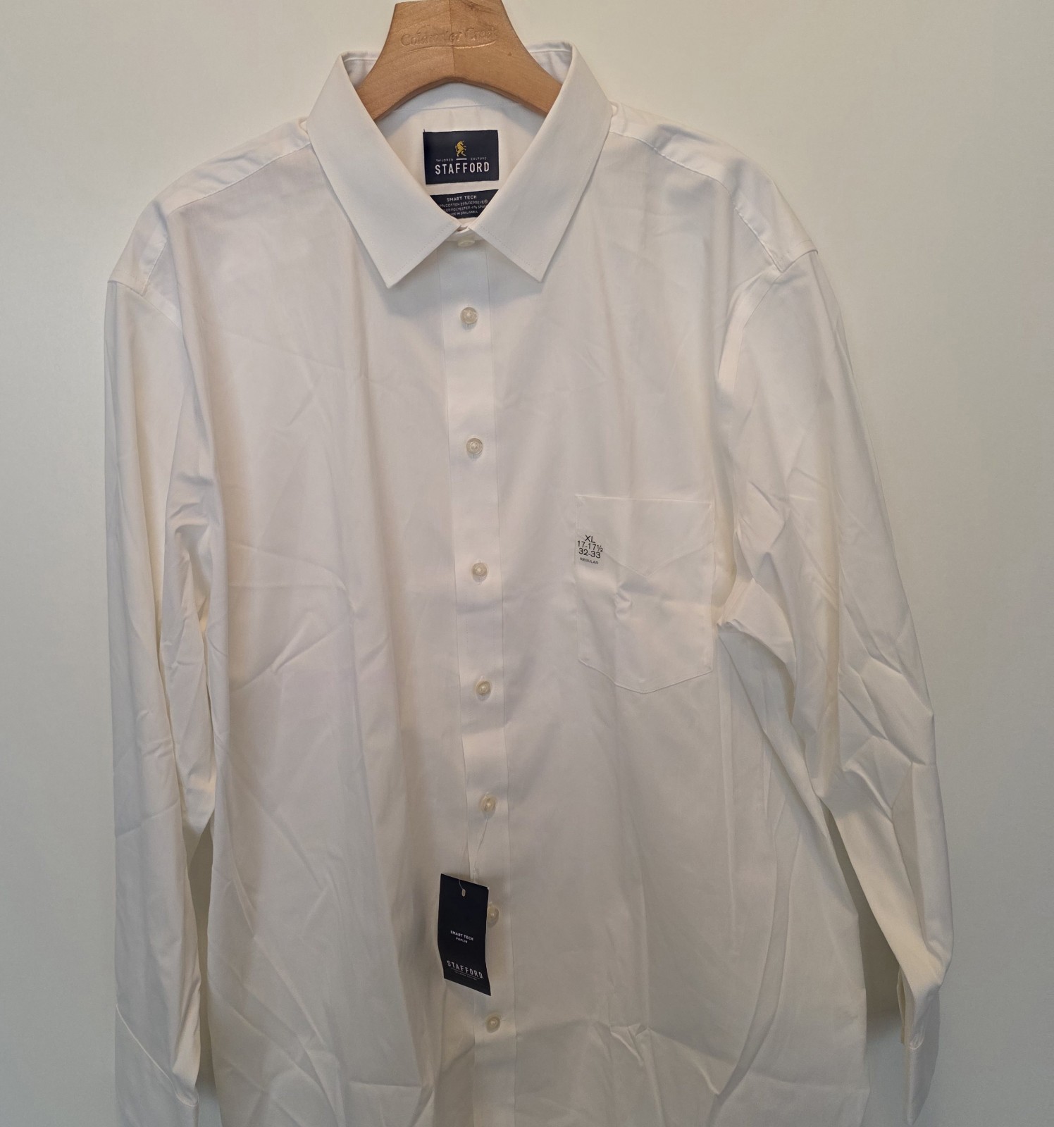Stafford Smart Tech Poplin Dress Shirt White Mens XL 17-17.5 / 32-33 NEW NWT