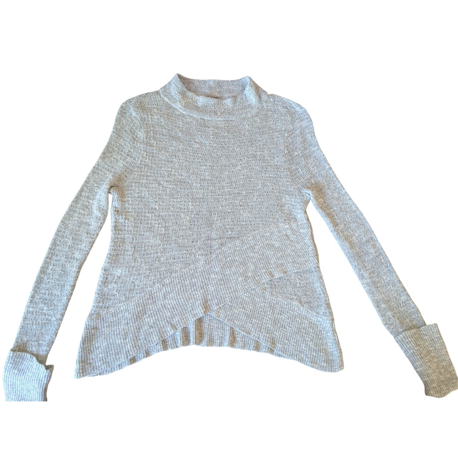 Free People Grey Marled Crossover Tulip Hem Mock Neck Sweater Womens XS