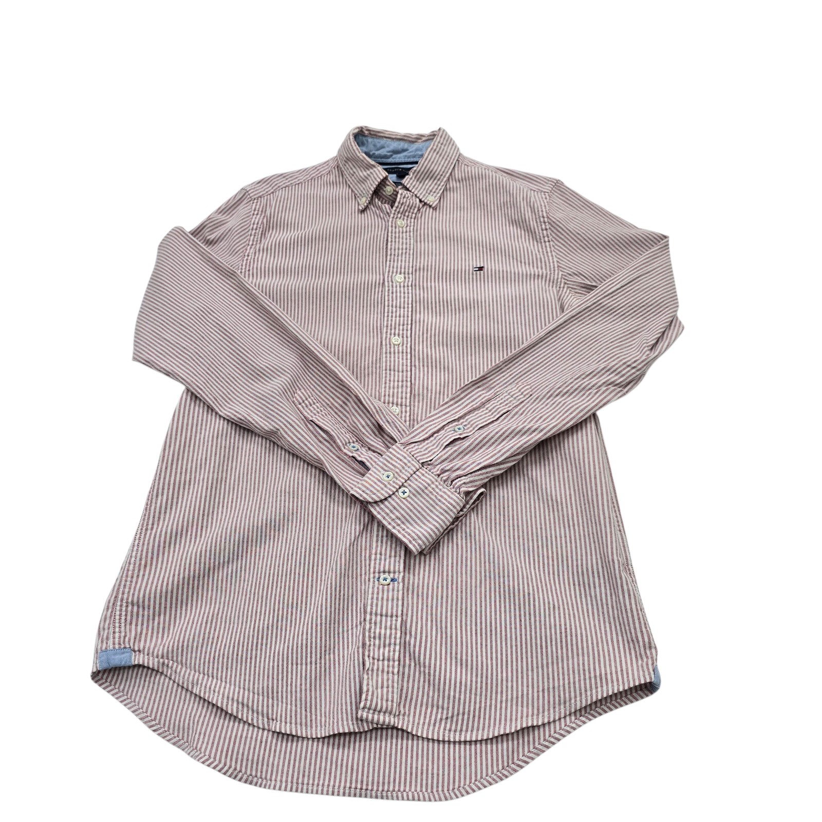 Tommy Hilfiger Mens Red/White/Blue Striped Slim Fit Shirt Size S – Casual