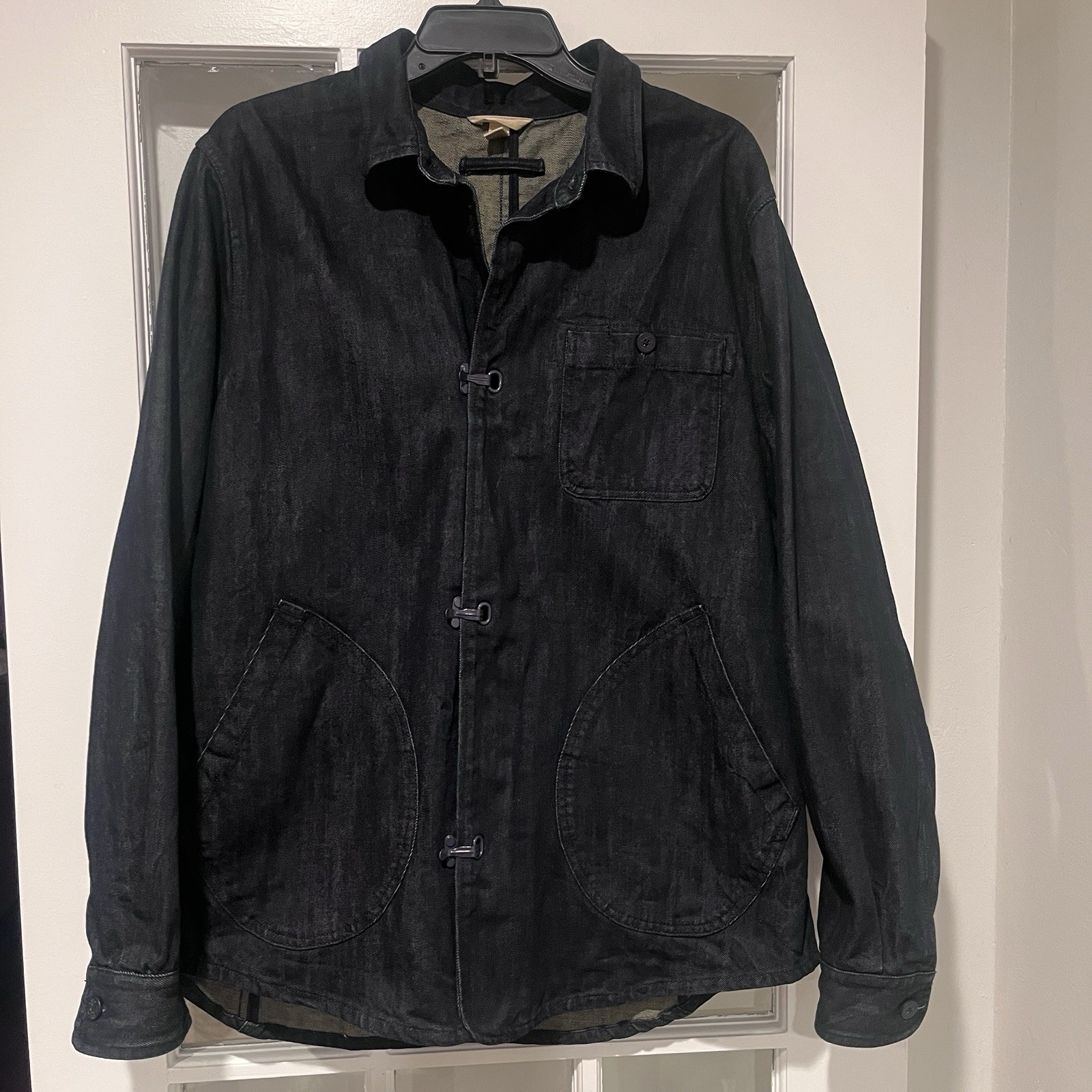 RARE Lands End Blue Denim Jean Jacket Chore Coat Nautical Retro Vibes Men’s L