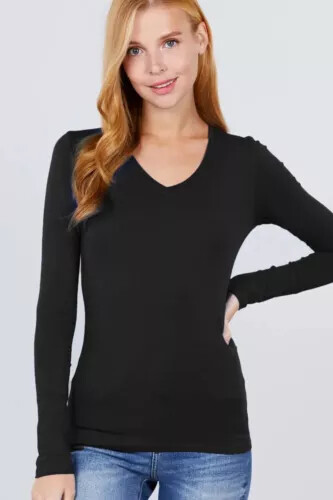 Long Sleeve Shirt V Neck Long Sleeve Active Basic Top Size S-L
