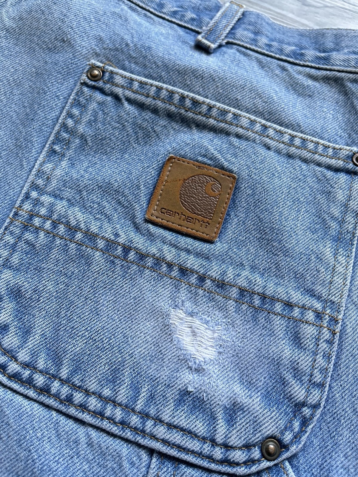 Vintage 2001 Carhartt B73 DST Double Knee Light Wash Jeans – 36×31 MADE IN USA
