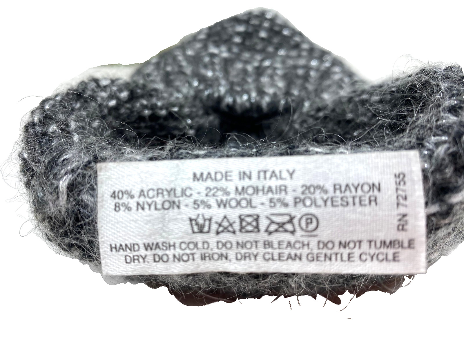 Black Gray Silver metallic Slouch Hat Beanie Made In Italy Mohair Blend
