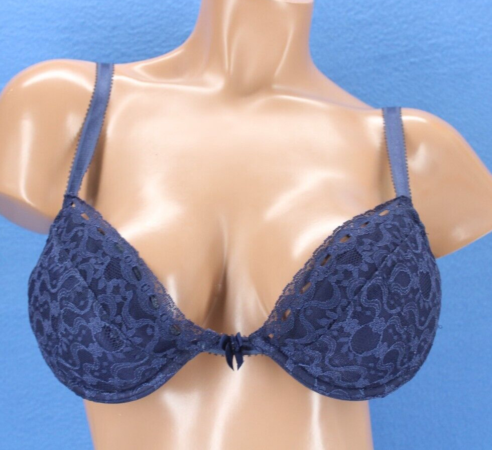 Vanity Fair VTG Underwire Lined Foam Blue Demi Bra Size 36B #B8969