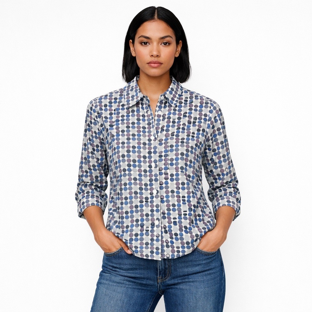 Boden Womens Sienna Polka Dot Button Shirt 10 Blue Preppy Resort Coastal British
