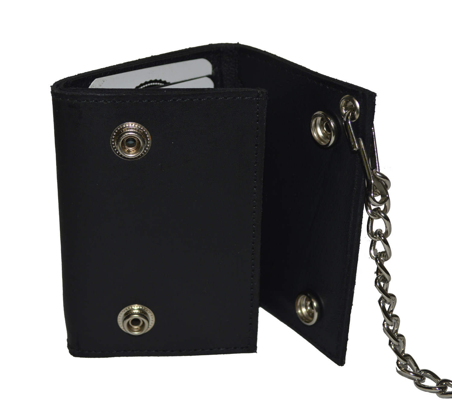 Leatherboss Genuine Leather Men MOTORCYCLE Trifold Wallet Chain Biker, Black