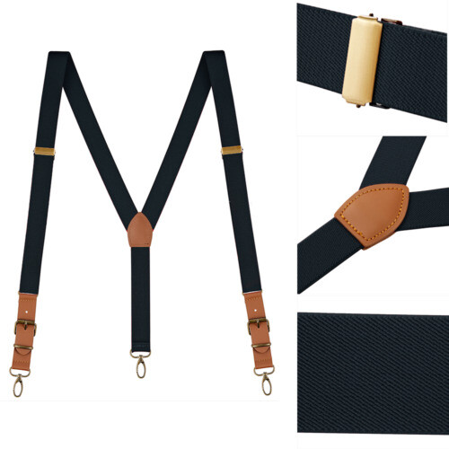 2PCS Men’s Suspenders Y Back Adjustable Leather Y-Shaped Hooks Pants Braces