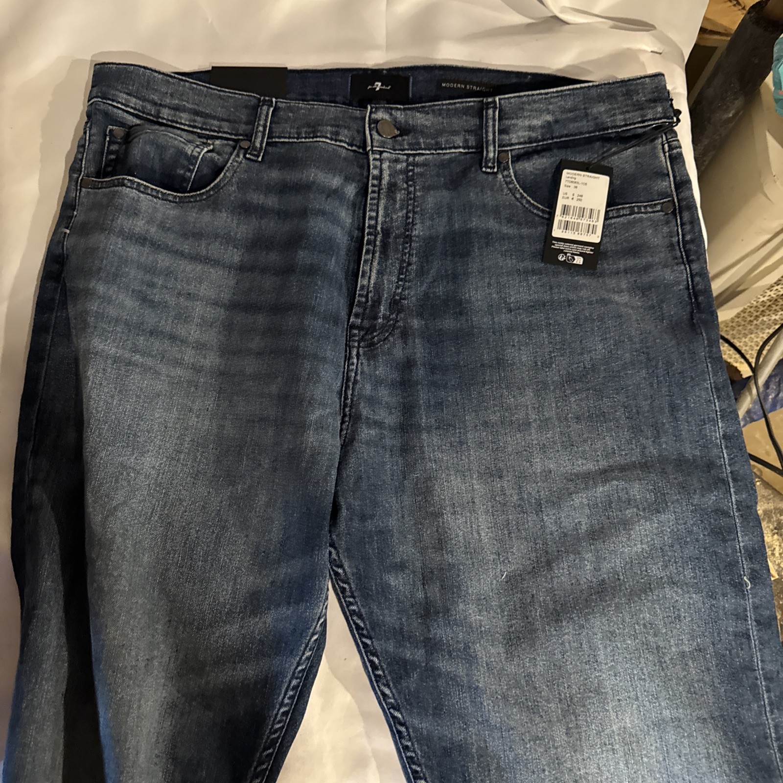 7 For All Mankind Modern Straight Jeans Mens 38 Denim Blue Landing 7TD8083L-1C5