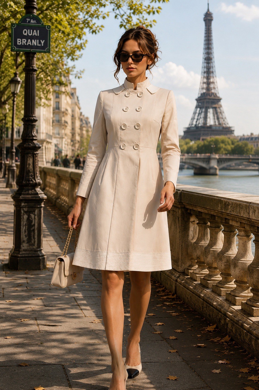 BCBGMAXAZRIA Ivory Quilted Collar Trench Coat M Cotton Metallic Old Money