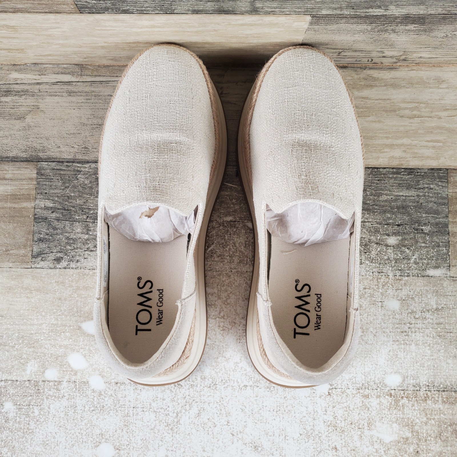 Toms Jocelyn Espadrille Womens Sneakers Sz 5.5 Cream Textile Fog Two Tone Shoes