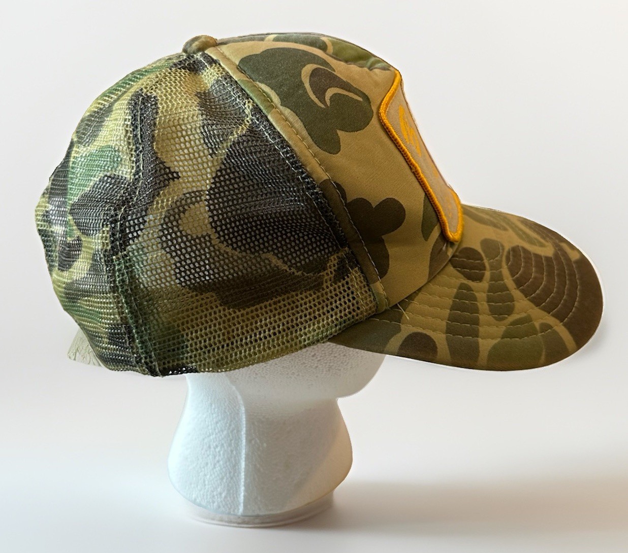 Vintage 70s 80s Duck Camo Trucker Hat Bowen Tobacco Sales Lake City SC Mesh Cap⁠