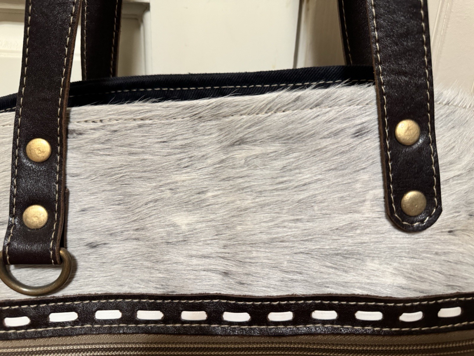 MYRNA Seagrass Weekender Tote – Leather, Hair-On Cowhide, New with Tags