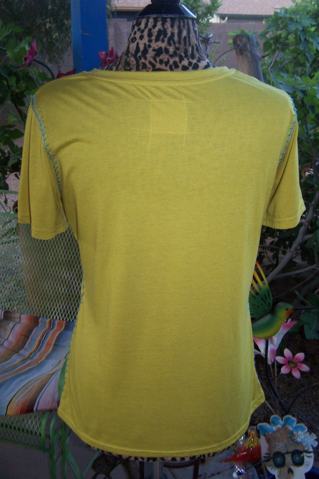 DOUBLE D RANCH L Indian WARRIOR Embroidered Beaded Graphic Western Tee Shirt EUC