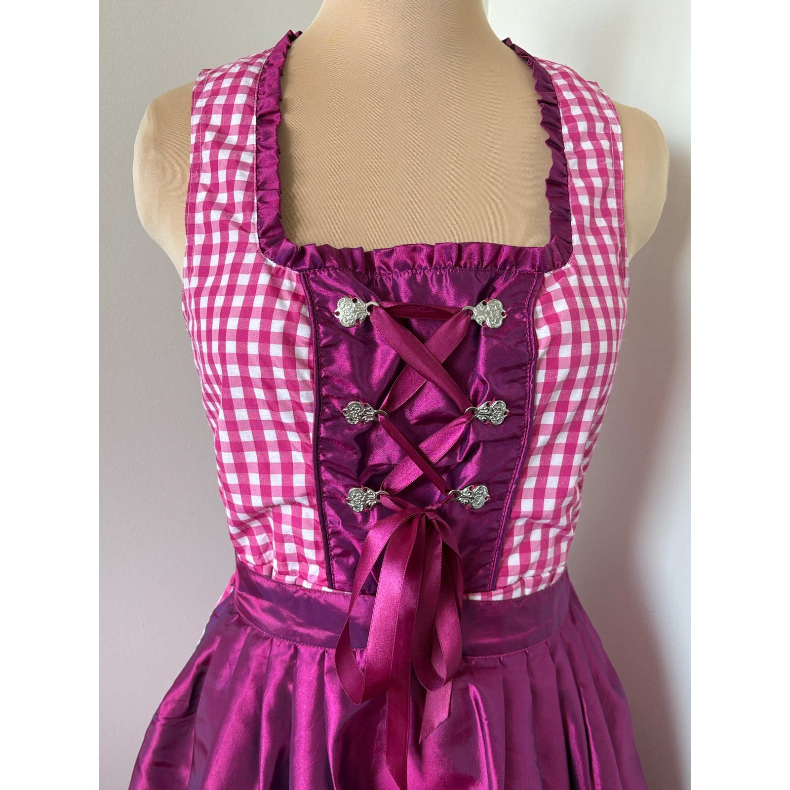 Bavarian Trachten Dirndl Sz EU40 Oktoberfest Milkmaid Coquette Gingham Corset