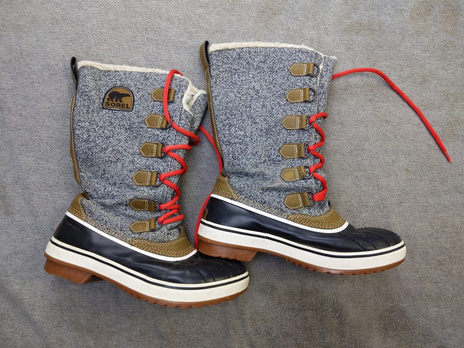 Sorel Snow Boots Womens Size 7 38 2/3 Gray Nylon Mid Calf Faux Fur Waterproof
