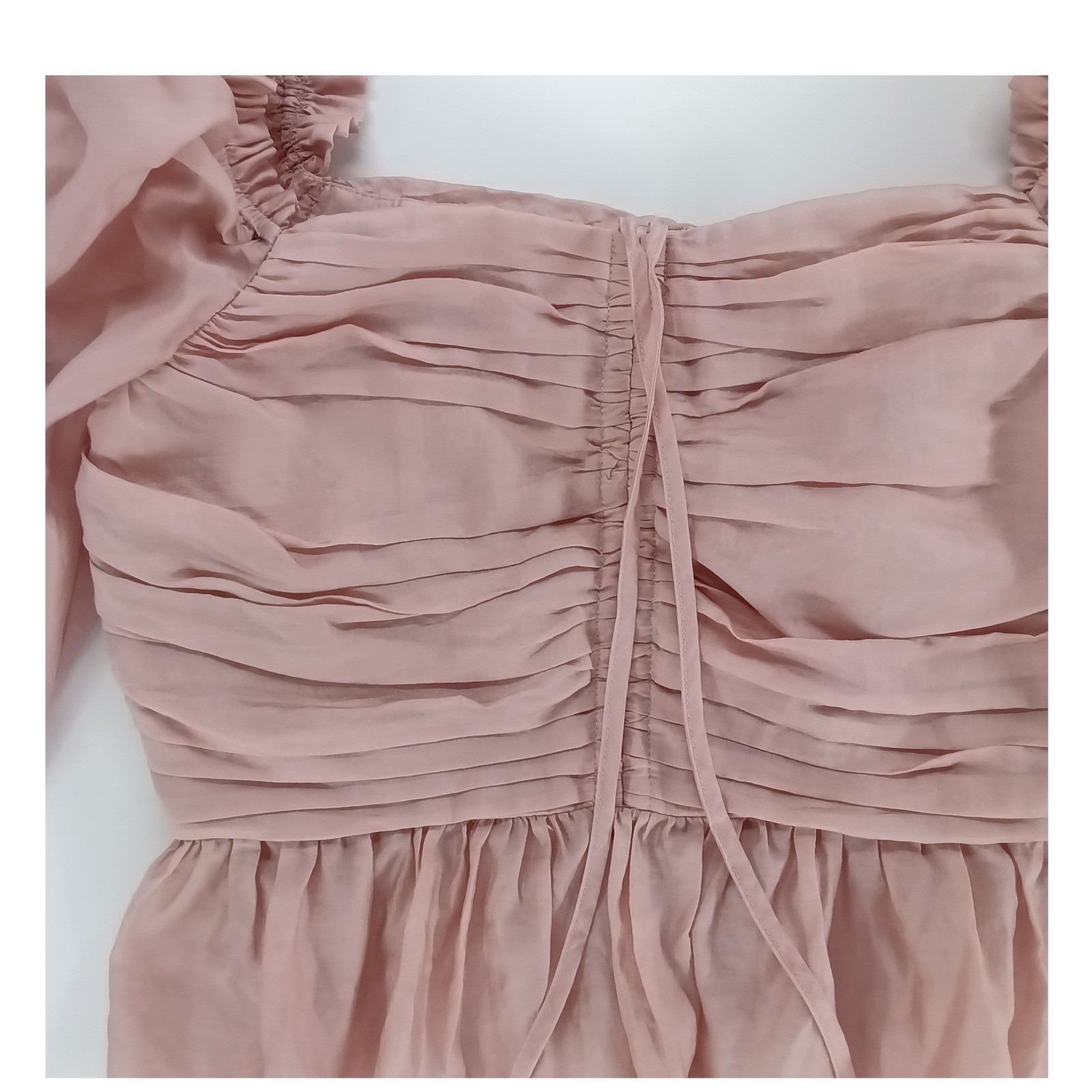 ANTONIO MELANI Ruched Puff Sleeve Peplum Top Dusty Rose Pink Blouse