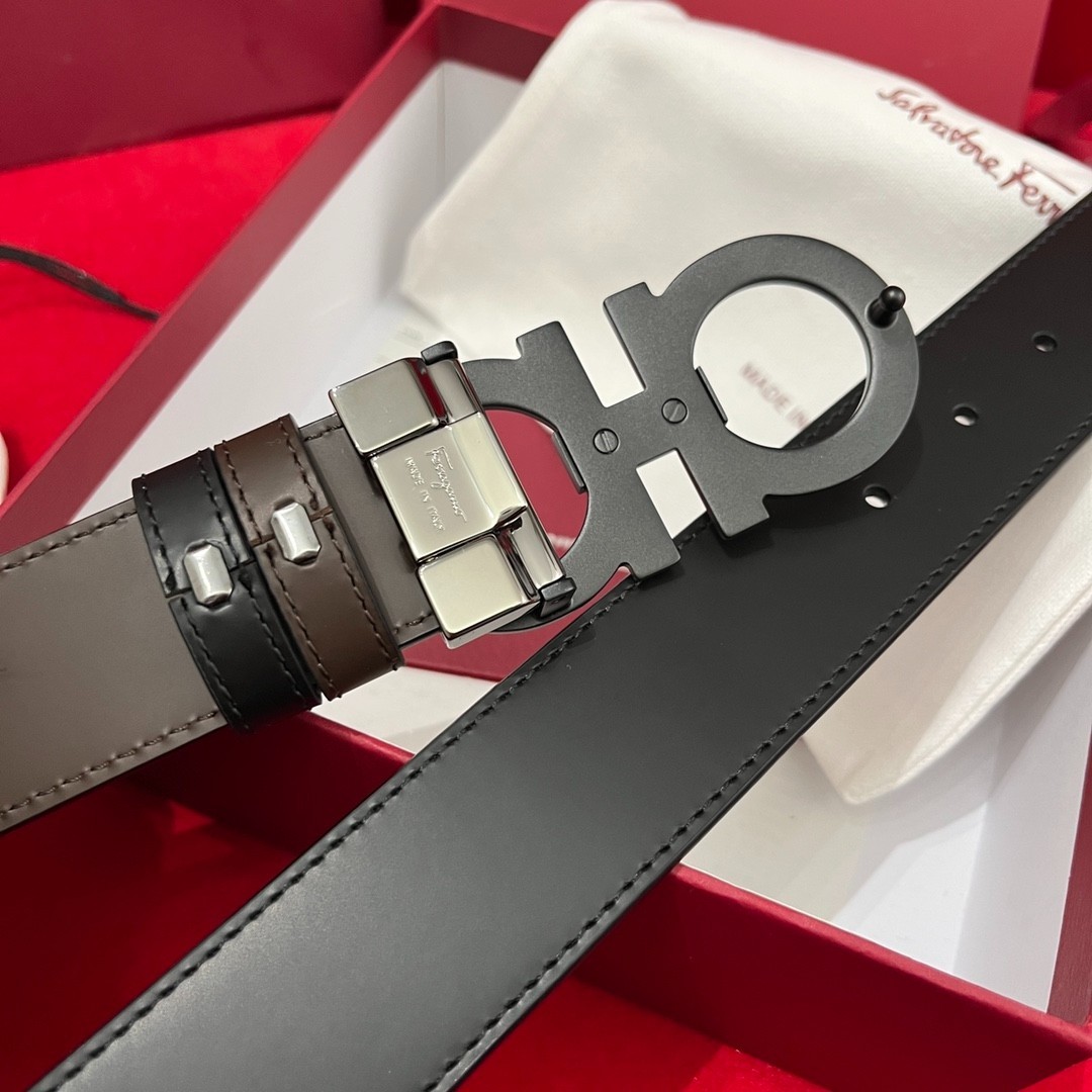 Salvatore Ferragamo Reversible Leather Belt Black Buckle Black/Brown New