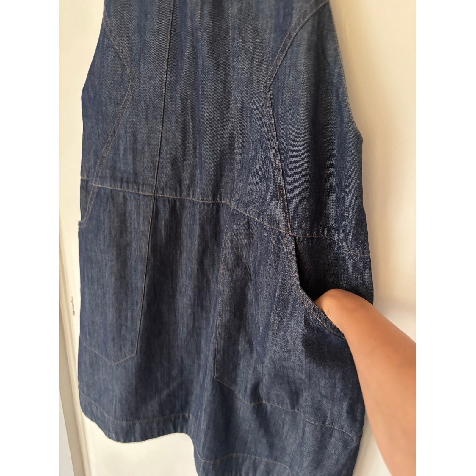 Free People Denim Halter Babydoll Mini Dress Dark Wash Open Back Blue S